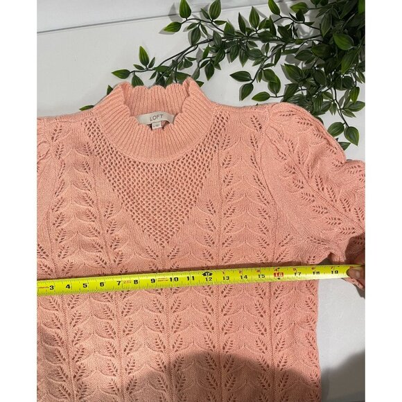Loft Womens Scalloped Mock Neck Sweater Pink Leaf Pattern Knit Acrylic/Nylon S - Picture 8 of 9